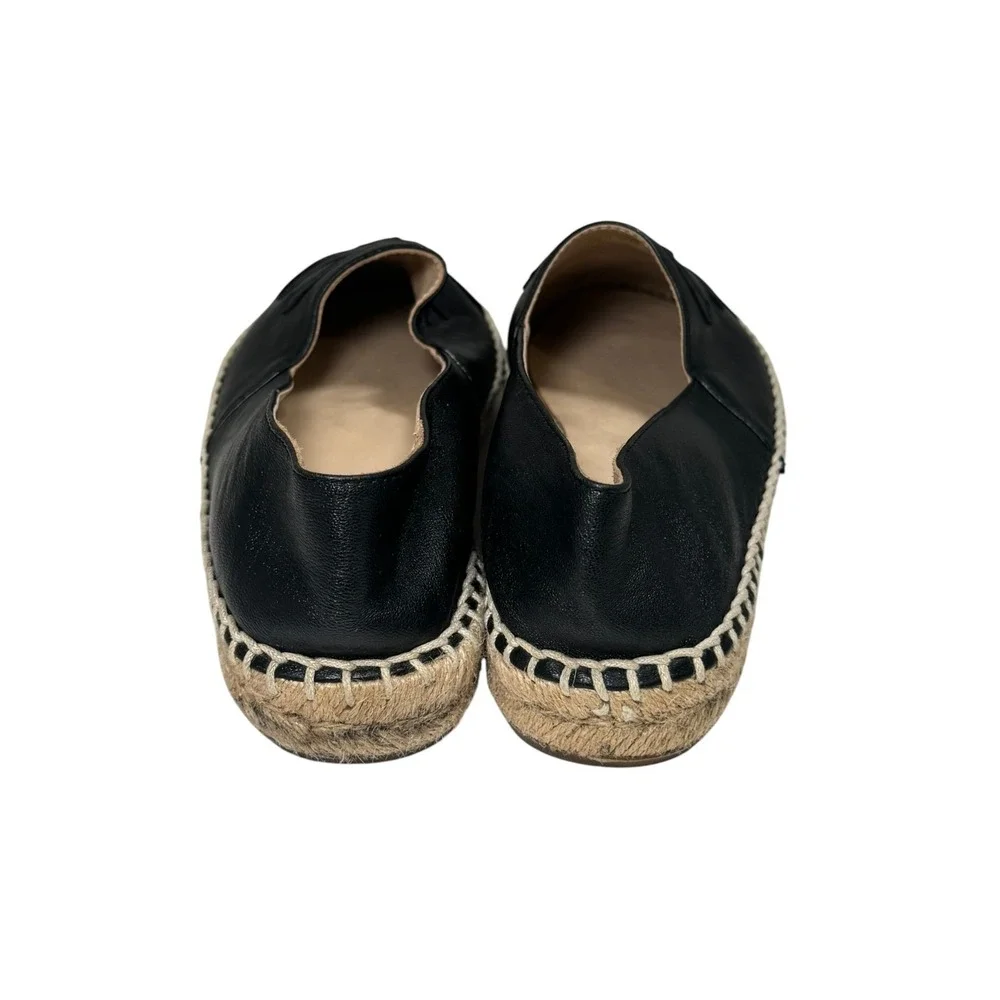 Chanel CC Lambskin Espadrilles 38 Black Leather Logo Flats Slip On - Picture 9 of 15